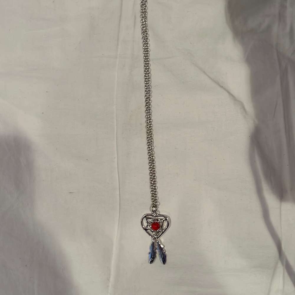 heart dream catcher necklace with feathers